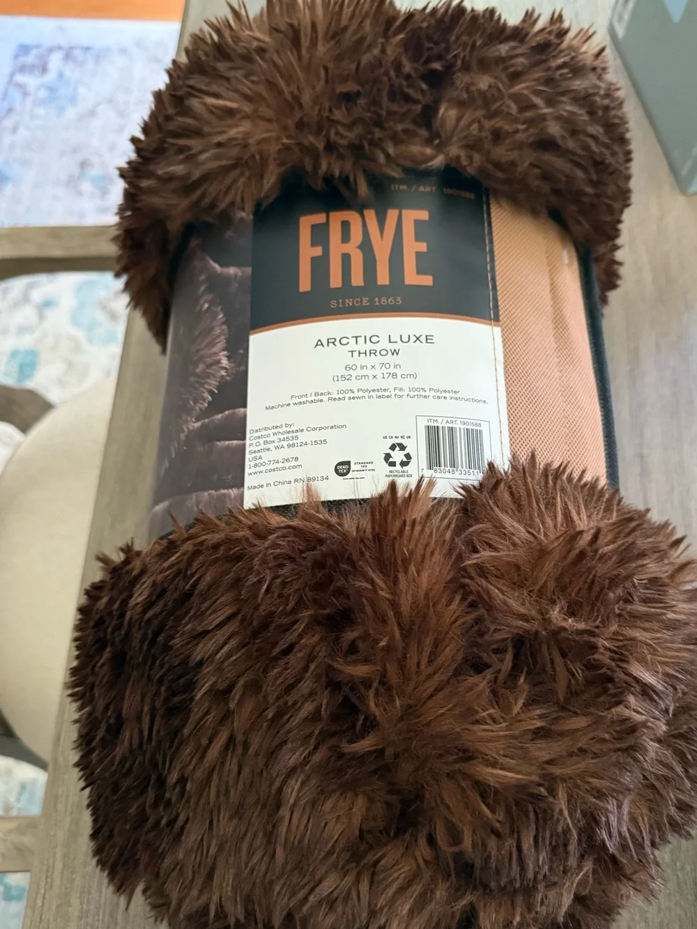 FRYE Arctic Luxe Faux Fur Throw Blanket Brown 60x70 New